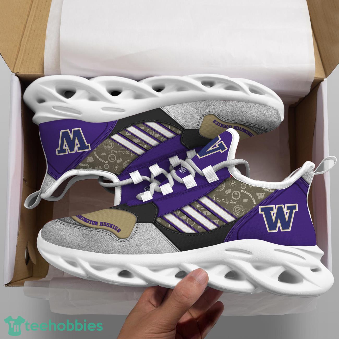 Washington Huskies NCAA1 Logo Sport Team Max Soul Shoes Clunky Running Sneakers Product Photo 2