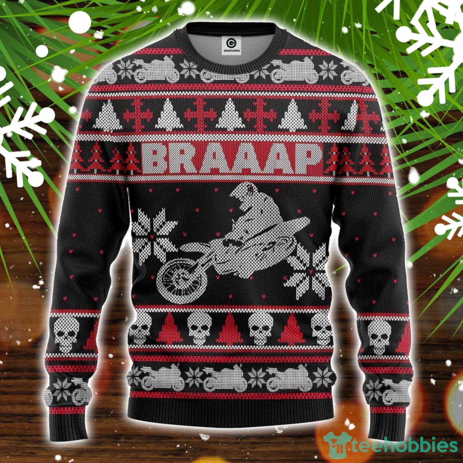 3D Braaap Dirt Bike Ugly Christmas Sweater Christmas Holiday Gift Product Photo 1