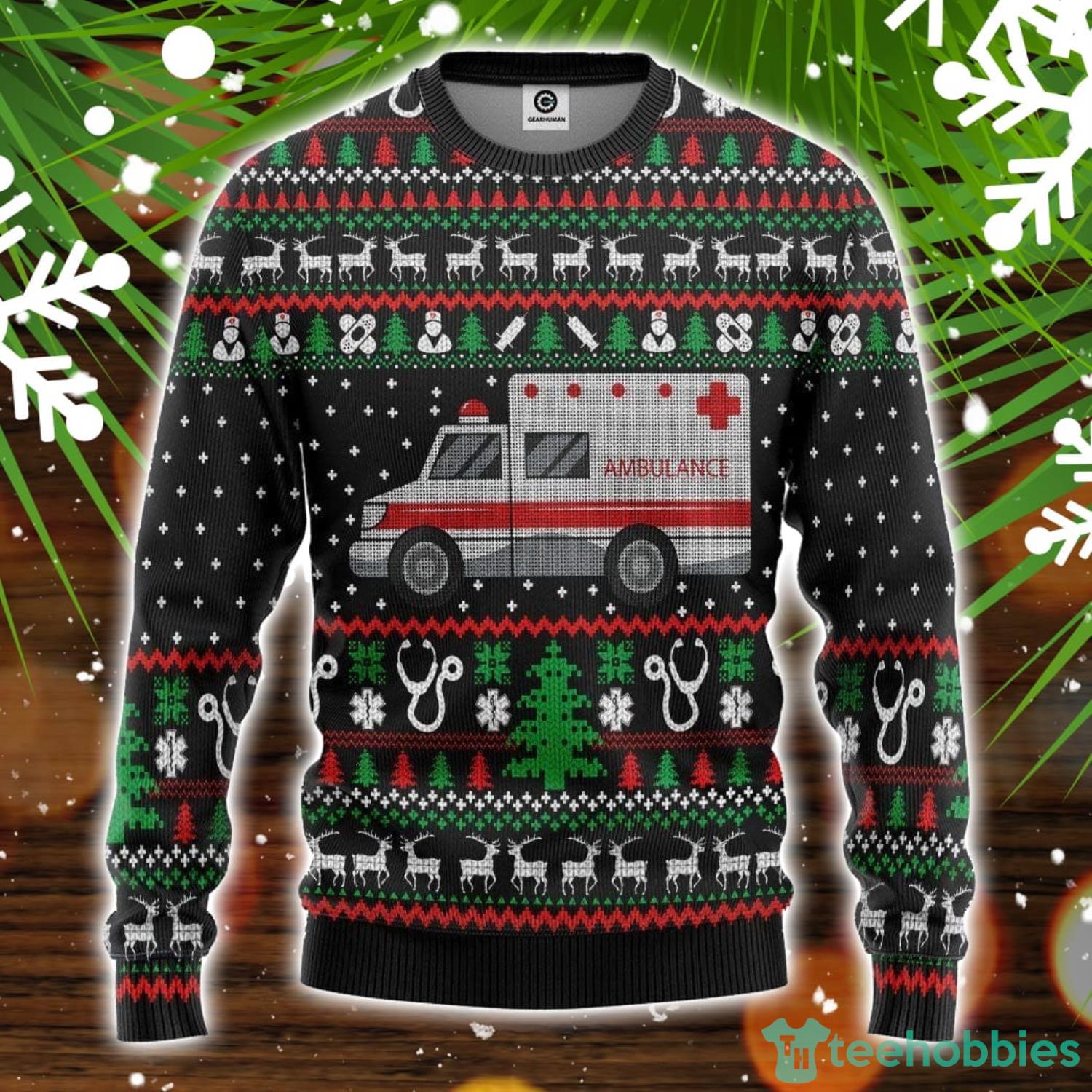 3D Paramedic Logo Ambulance Ugly Christmas Sweater Christmas Holiday Gift Product Photo 1