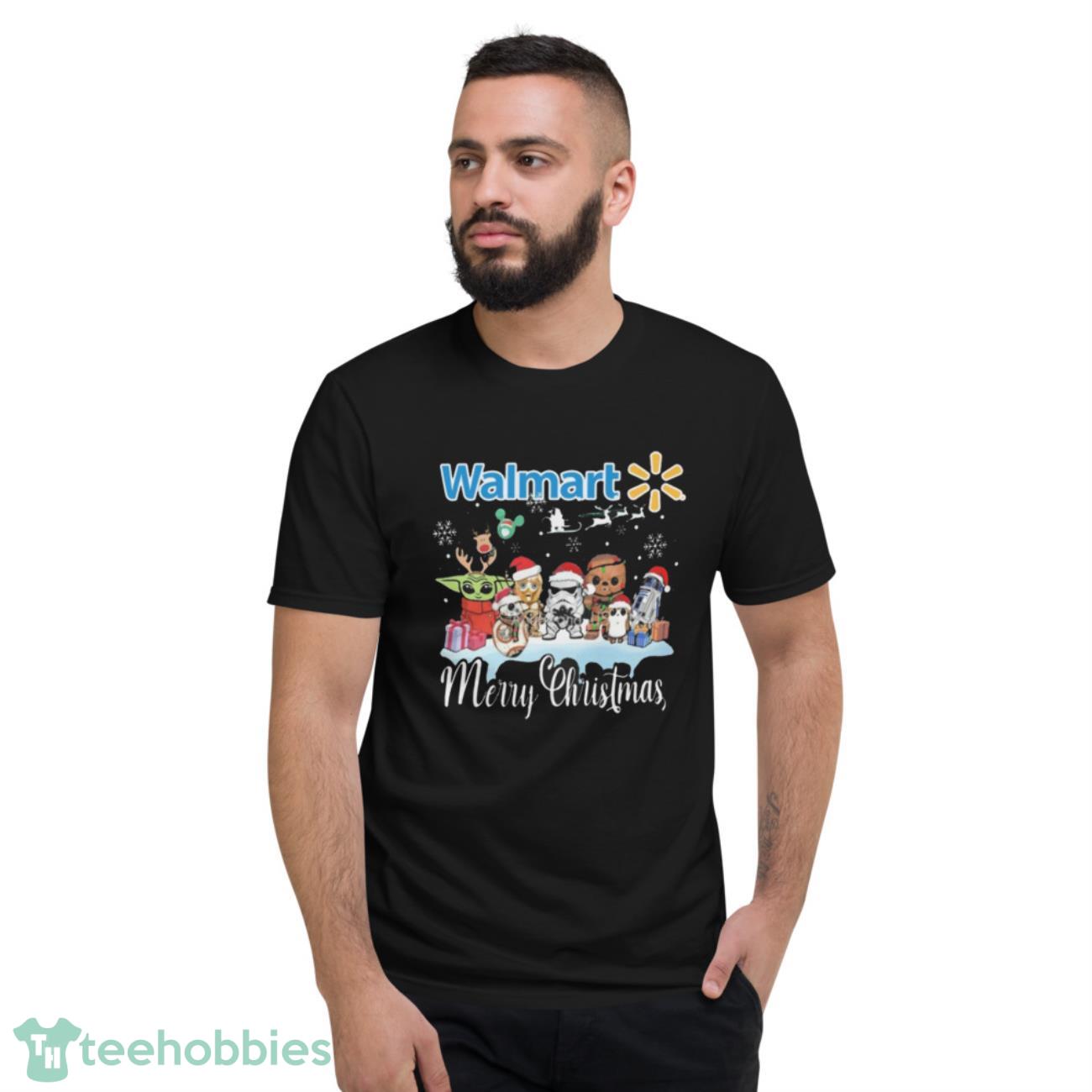 Baby Yoda Reindeer And Star War Characters Santa Walmart Merry Christmas Shirt - Short Sleeve T-Shirt