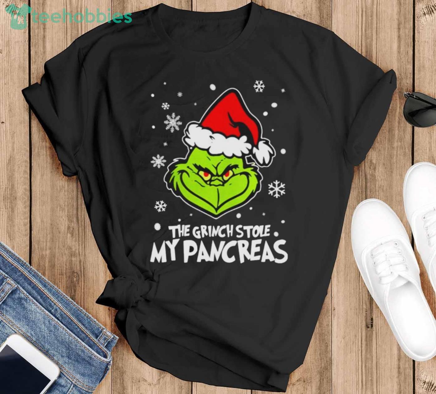 Best The Grinch Stole My Pancreas Christmas shirt - Black T-Shirt