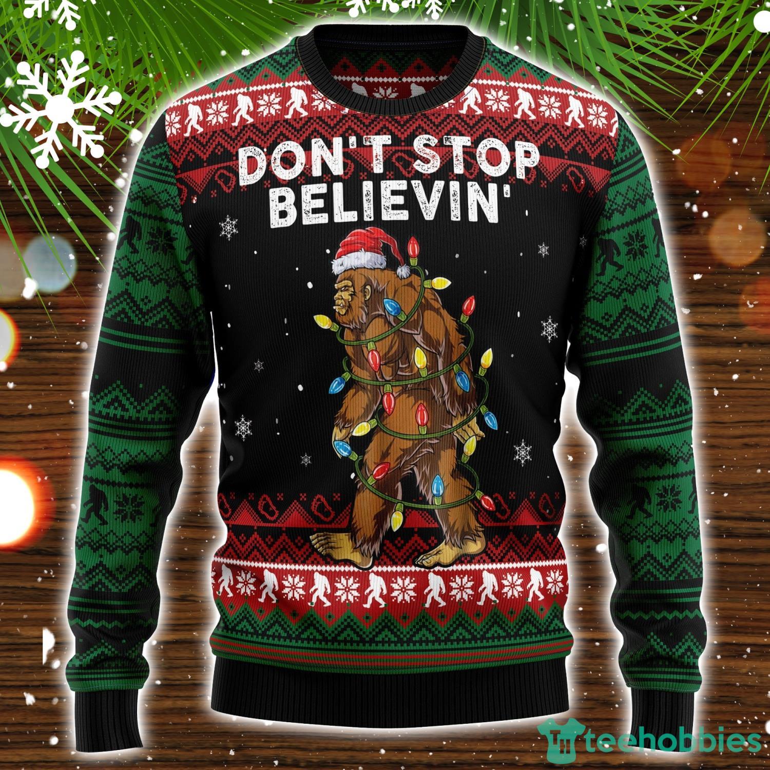 Bigfoot Don‘t Stop Believing Ugly Christmas Sweater Christmas Holiday Gift Product Photo 1