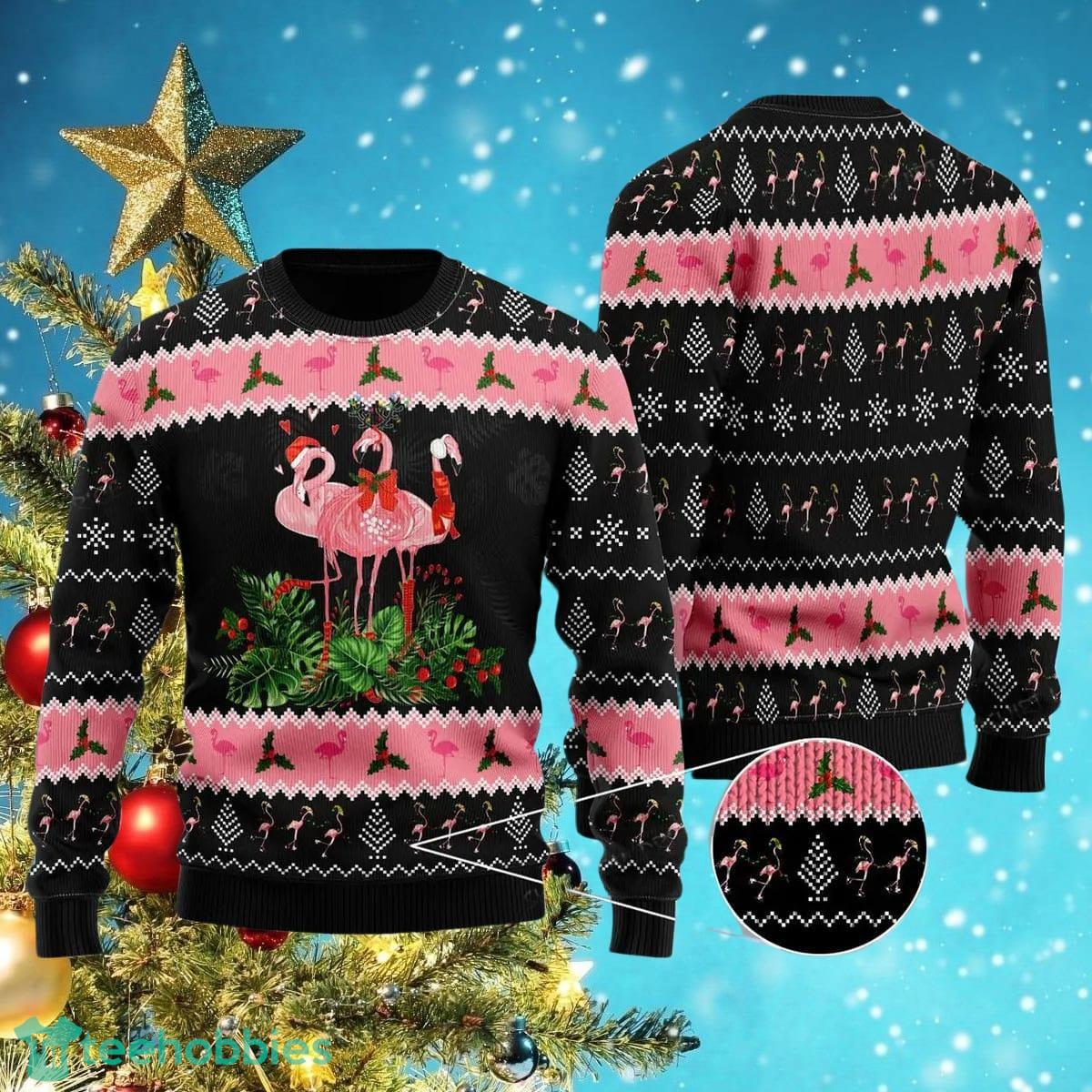 Black Pink Flamingo Jingle Bell In Are Ugly Christmas Sweater Luxurious Gift For Men And Women Product Photo 1
