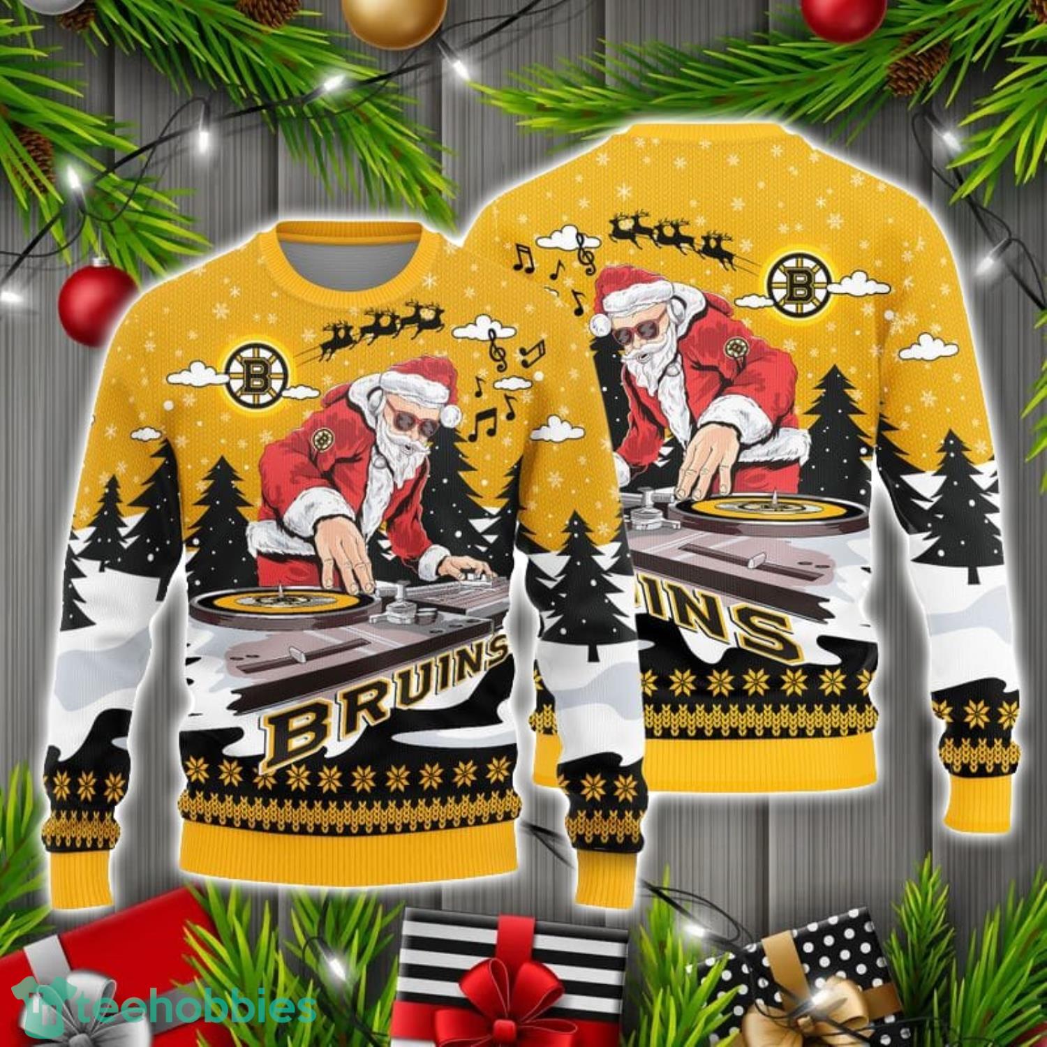 Boston Bruins Christmas Funny DJ Santa Music Lover Ugly Christmas Sweater Product Photo 1
