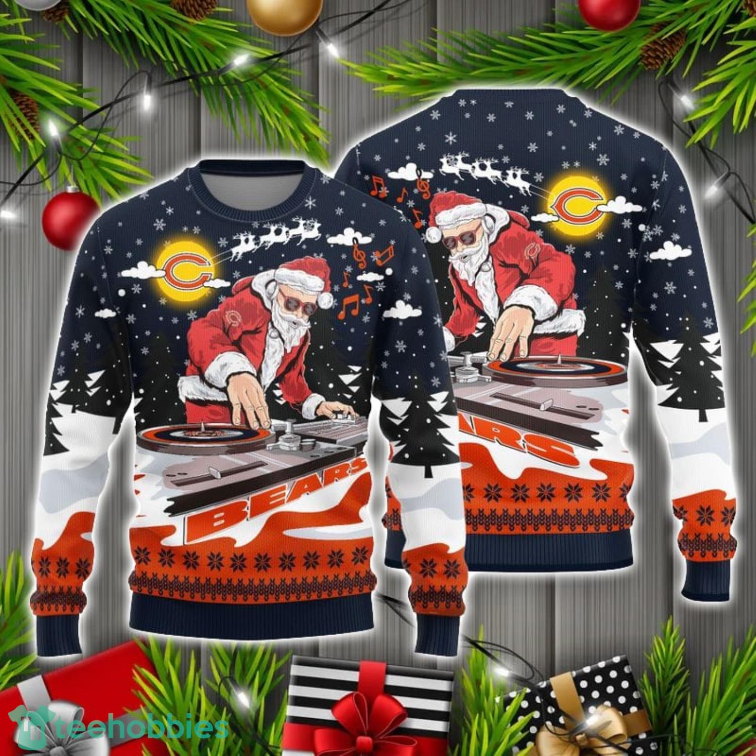 Chicago Bears Christmas Funny DJ Santa Music Lover Ugly Christmas Sweater Product Photo 1