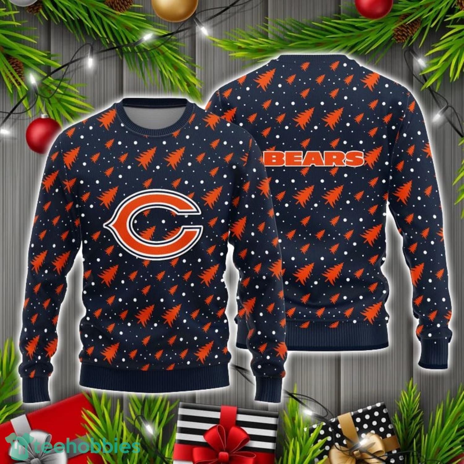 Chicago Bears Christmas Pine Tree Pattern 3D Ugly Christmas Sweater Product Photo 1