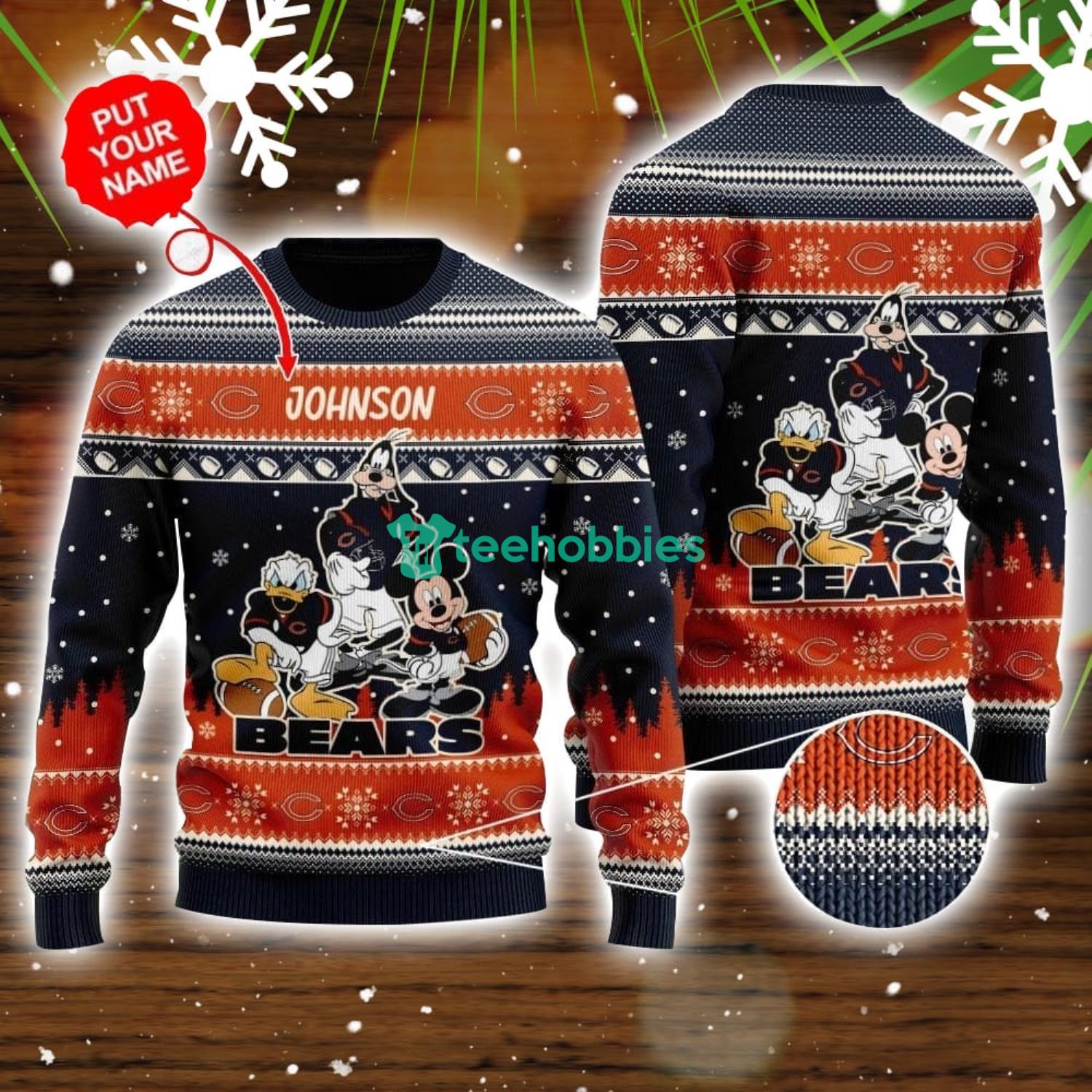 Chicago Bears Disney Donald Duck Mickey Mouse Goofy Custom Name Sport Fans Christmas Gift Ugly Christmas Sweater Product Photo 1