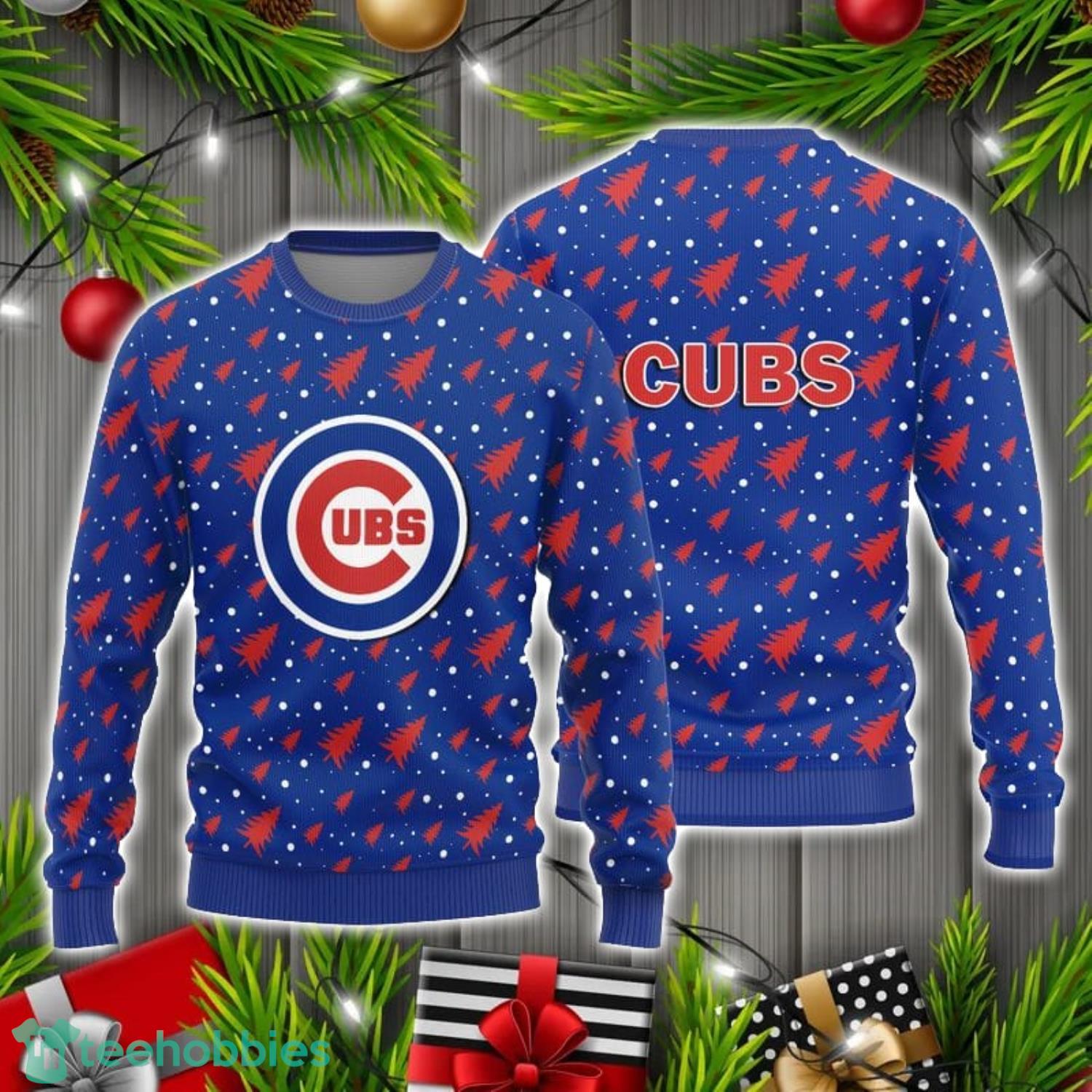 Chicago Cubs Christmas Pine Tree Pattern 3D Ugly Christmas Sweater Product Photo 1