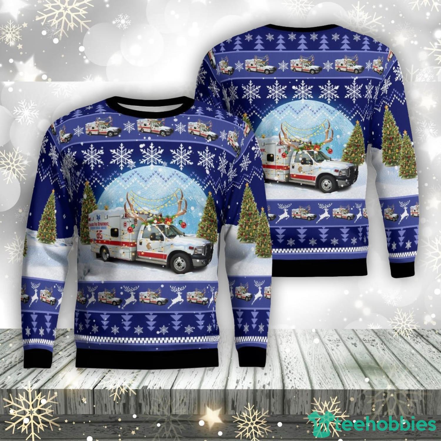 Chicago Fire Department Ambulance 85 Christmas AOP Ugly Christmas Sweater Unique Christmas Gift Product Photo 1