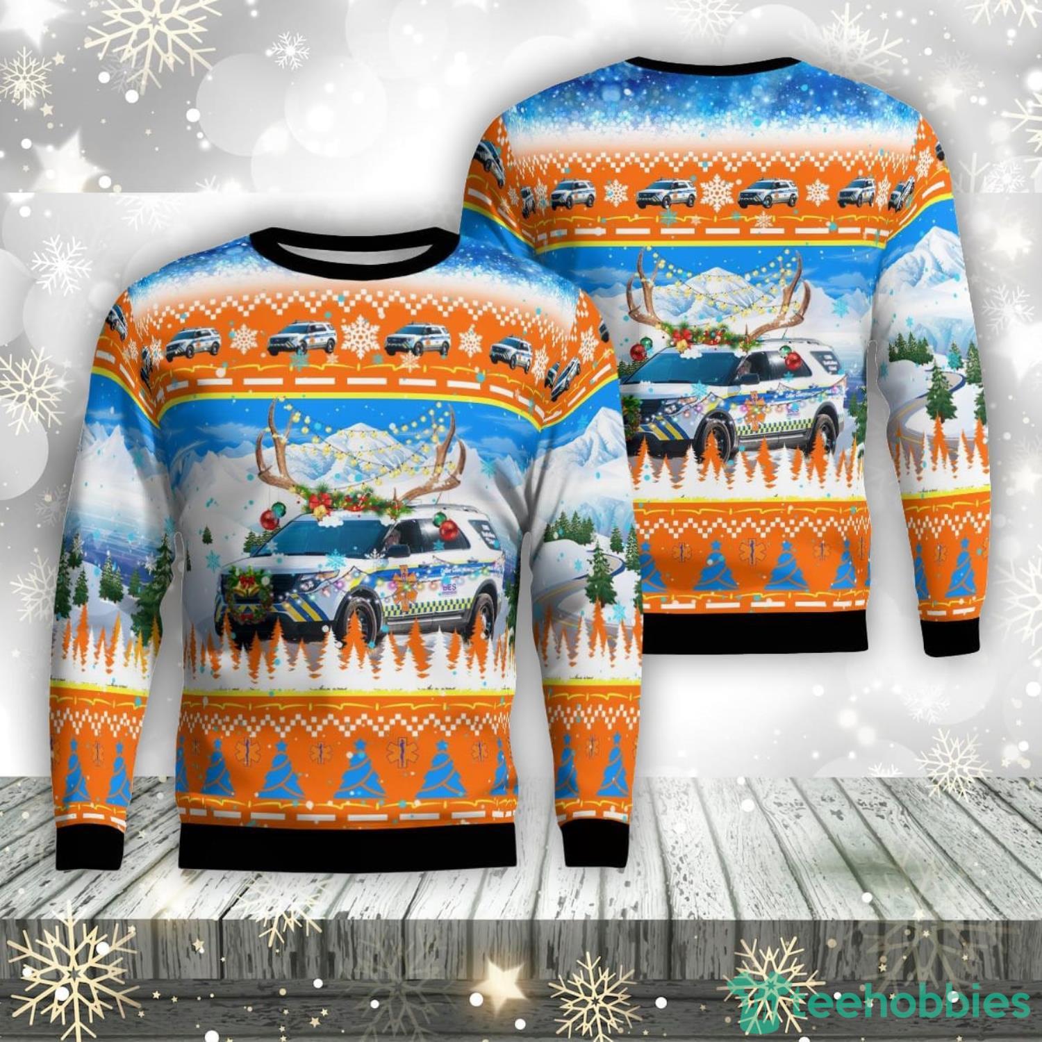 Collier County EMS Ford Explorer Christmas AOP Ugly Christmas Sweater Unique Christmas Gift Product Photo 1
