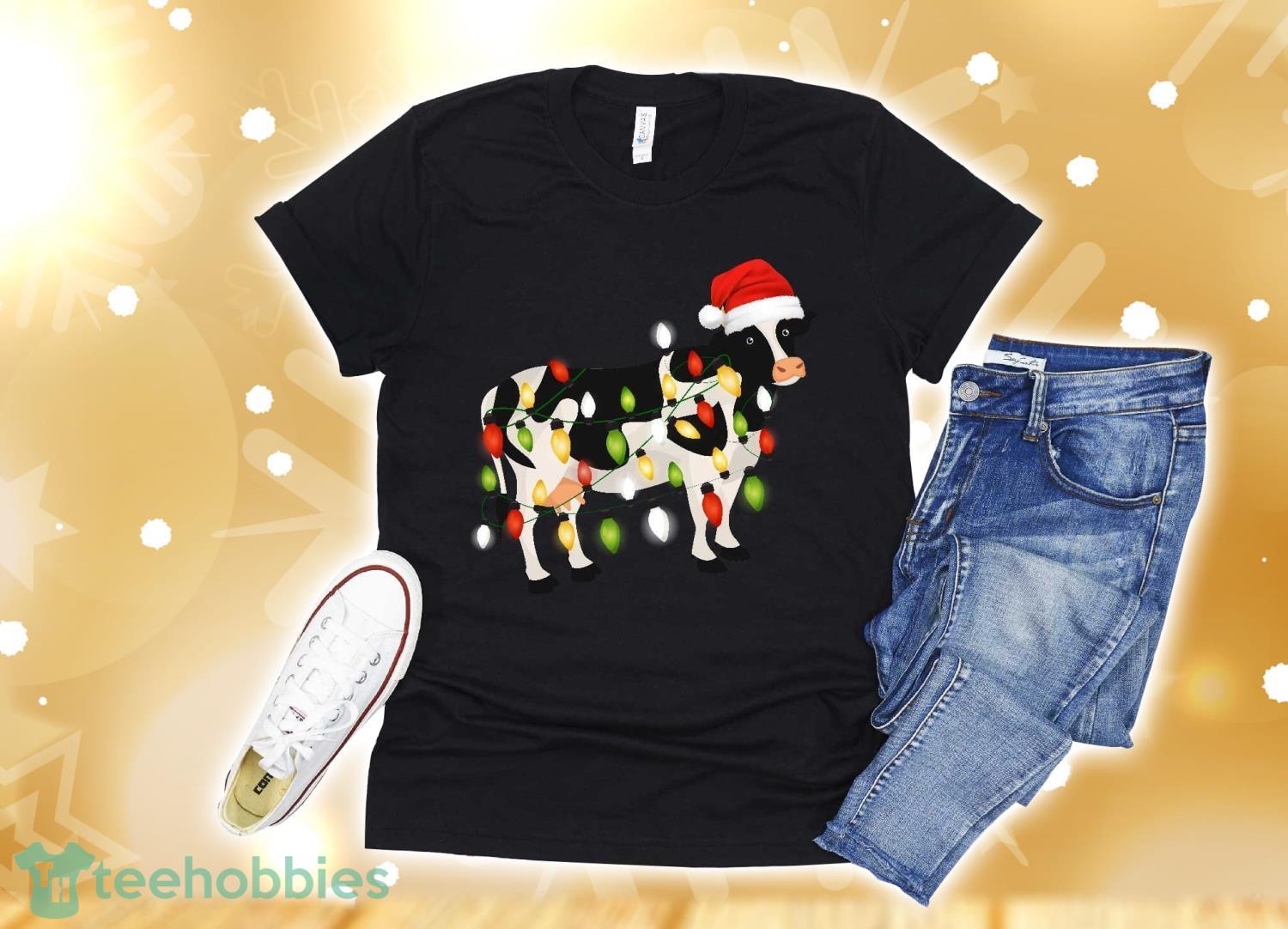 Cow Christmas Light T-Shirt Christmas Gift Product Photo 1