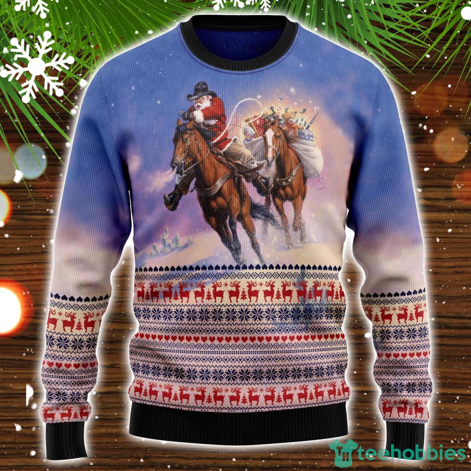 Cowboy Santa Claus Ugly Christmas Sweater Christmas Holiday Gift Product Photo 1