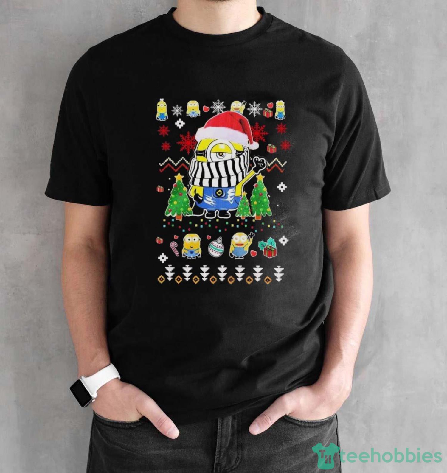 Cute Minions Santa Hat Ugly Christmas Shirt - Black Unisex T-Shirt