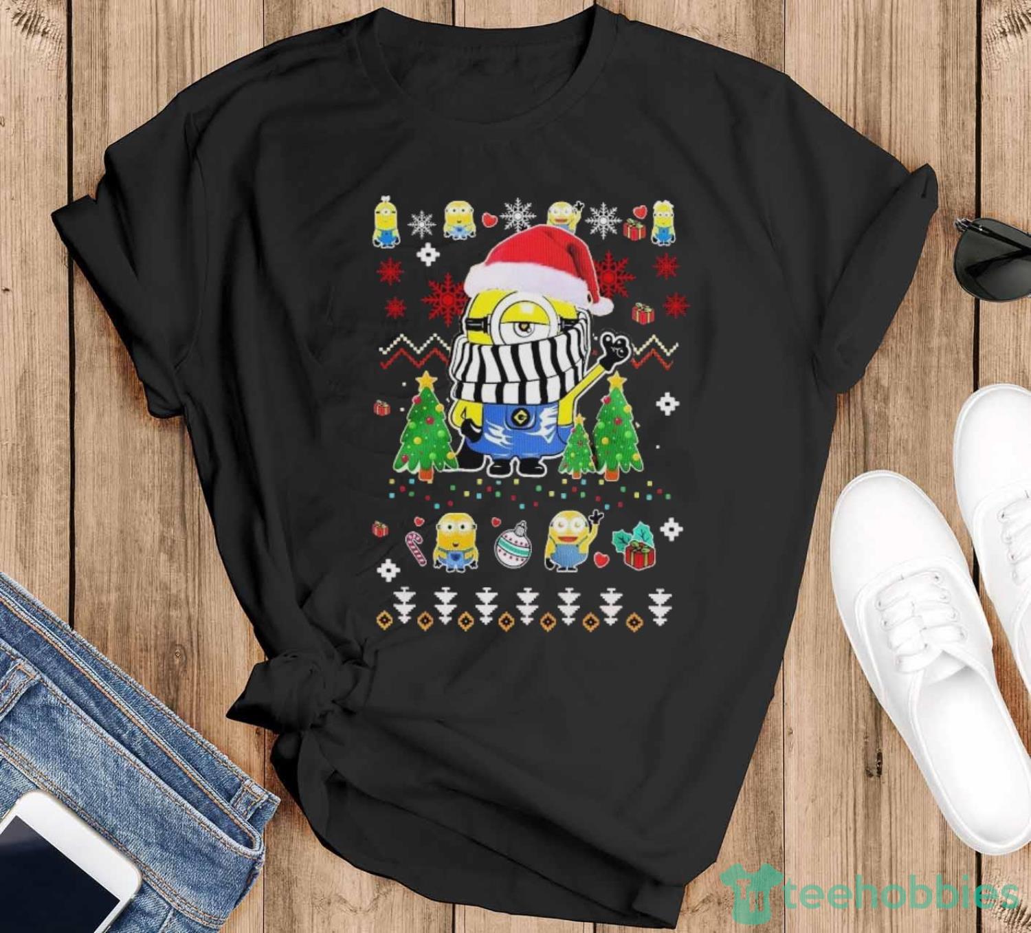 Cute Minions Santa Hat Ugly Christmas Shirt - Black T-Shirt