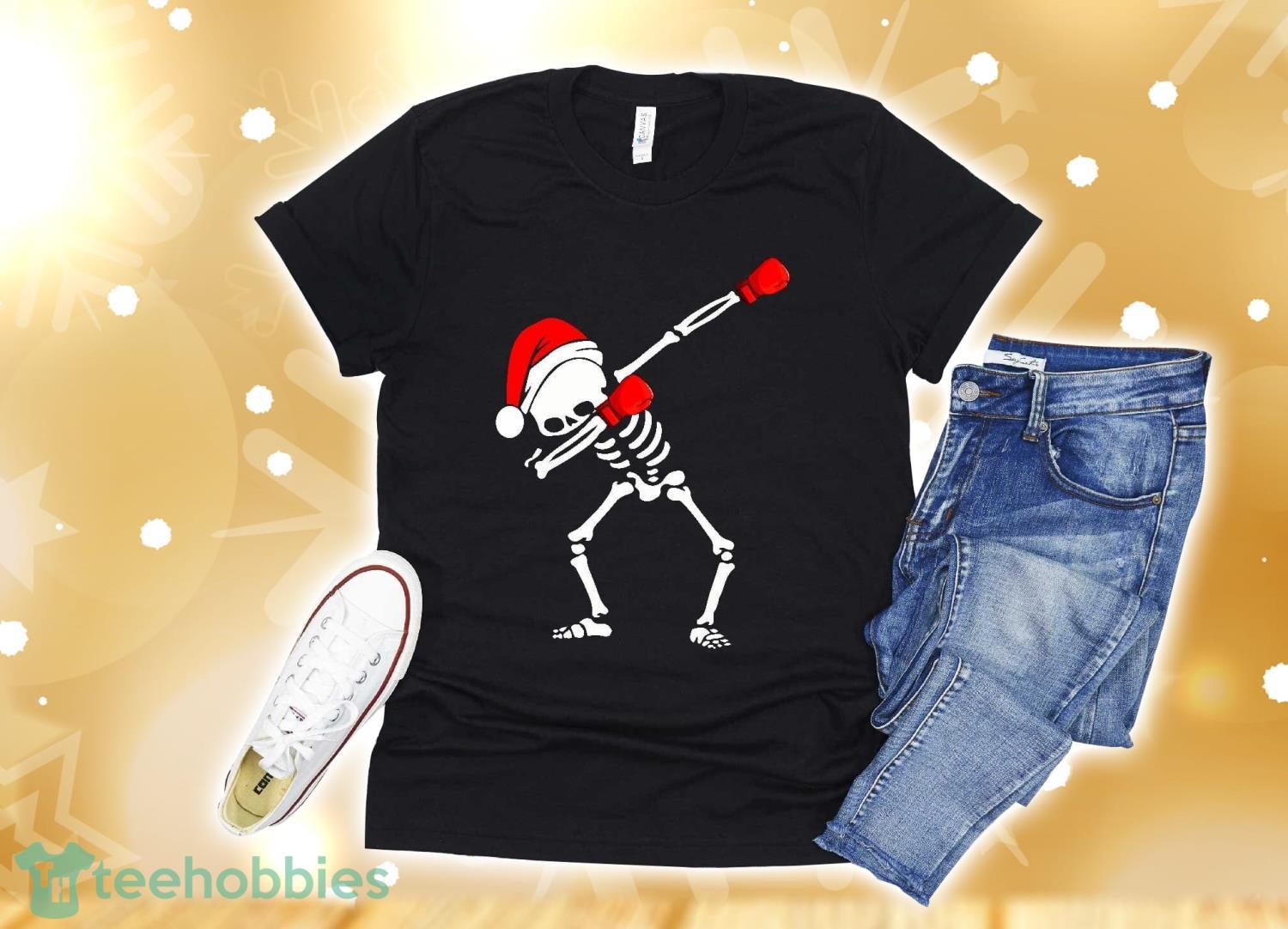 Dabbing Skeleton Boxer Christmas Boxing Santa Hat T-Shirt Christmas Gift Product Photo 1