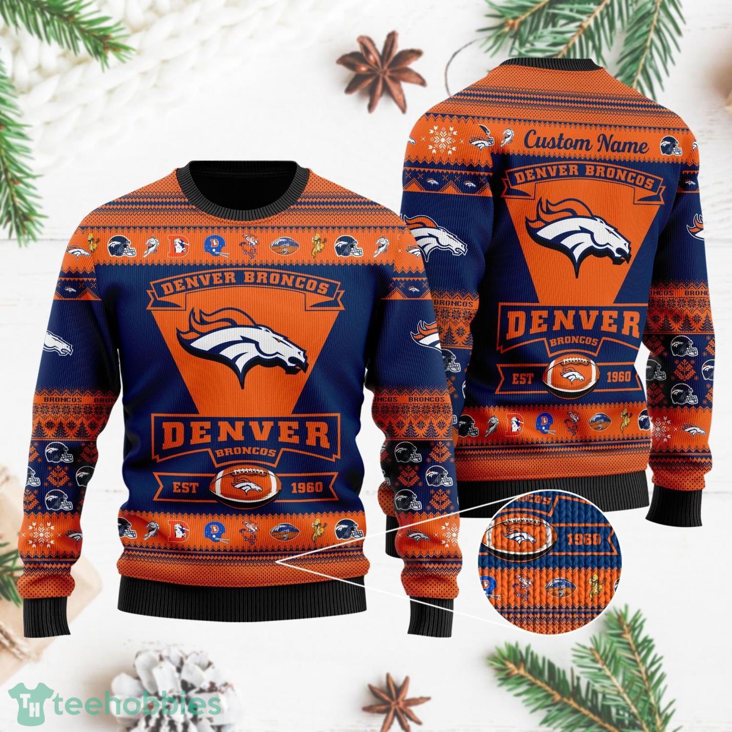 Denver Broncos Ugly Christmas Sweater All Over Printed Custom Name Christmas Gift For Fans Product Photo 1