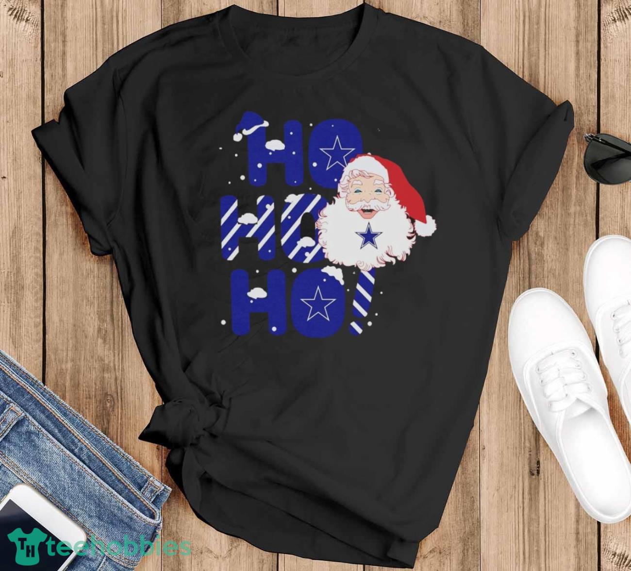 Design santa claus Dallas Cowboys christmas shirt - Black T-Shirt