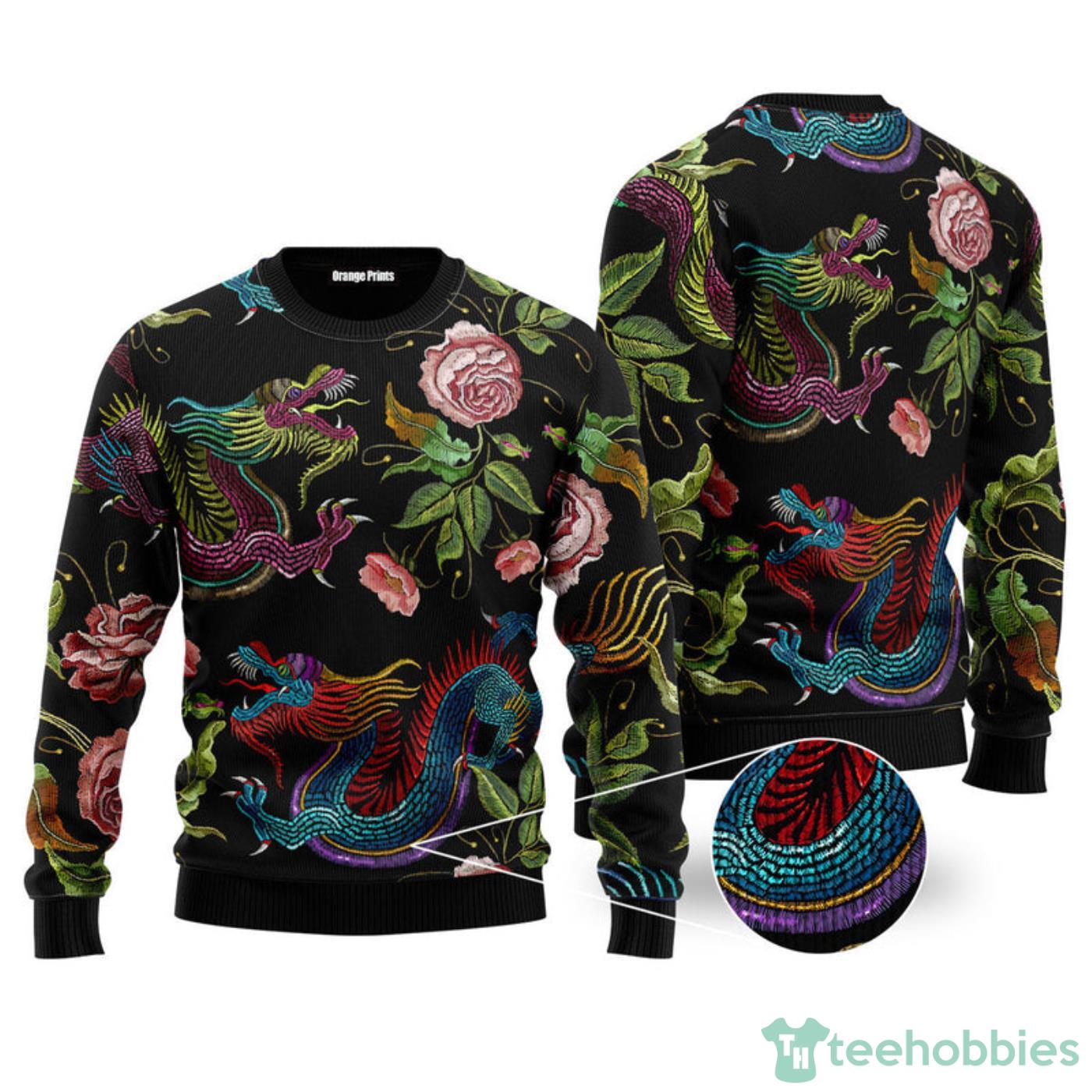 Dragons Flower Pattern Pullover All Over printed Ugly Christmas Sweater For Men & Women Product Photo 1