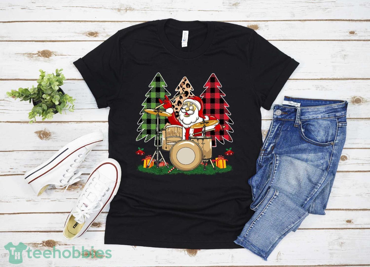 Drammer Santa Funny Christmas Santa Playing Drums Gift T-Shirt Product Photo 1
