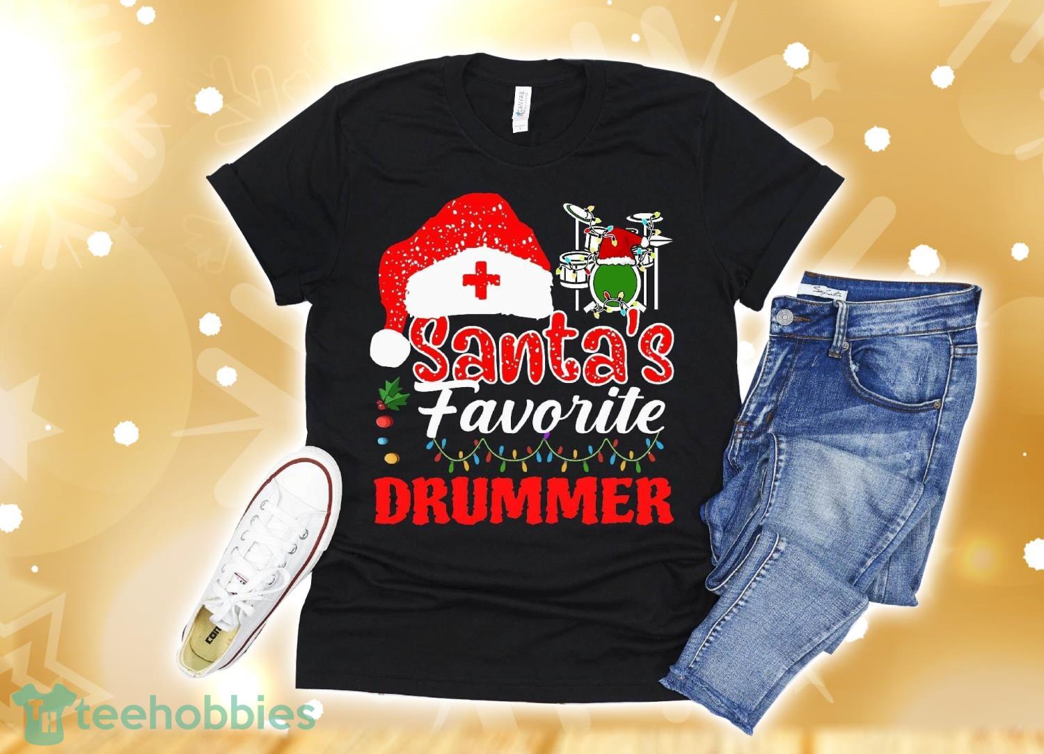 Drummer Drum Christmas Santa's Fevorite Funny Gift Xmas T-Shirt Christmas Gift Product Photo 1