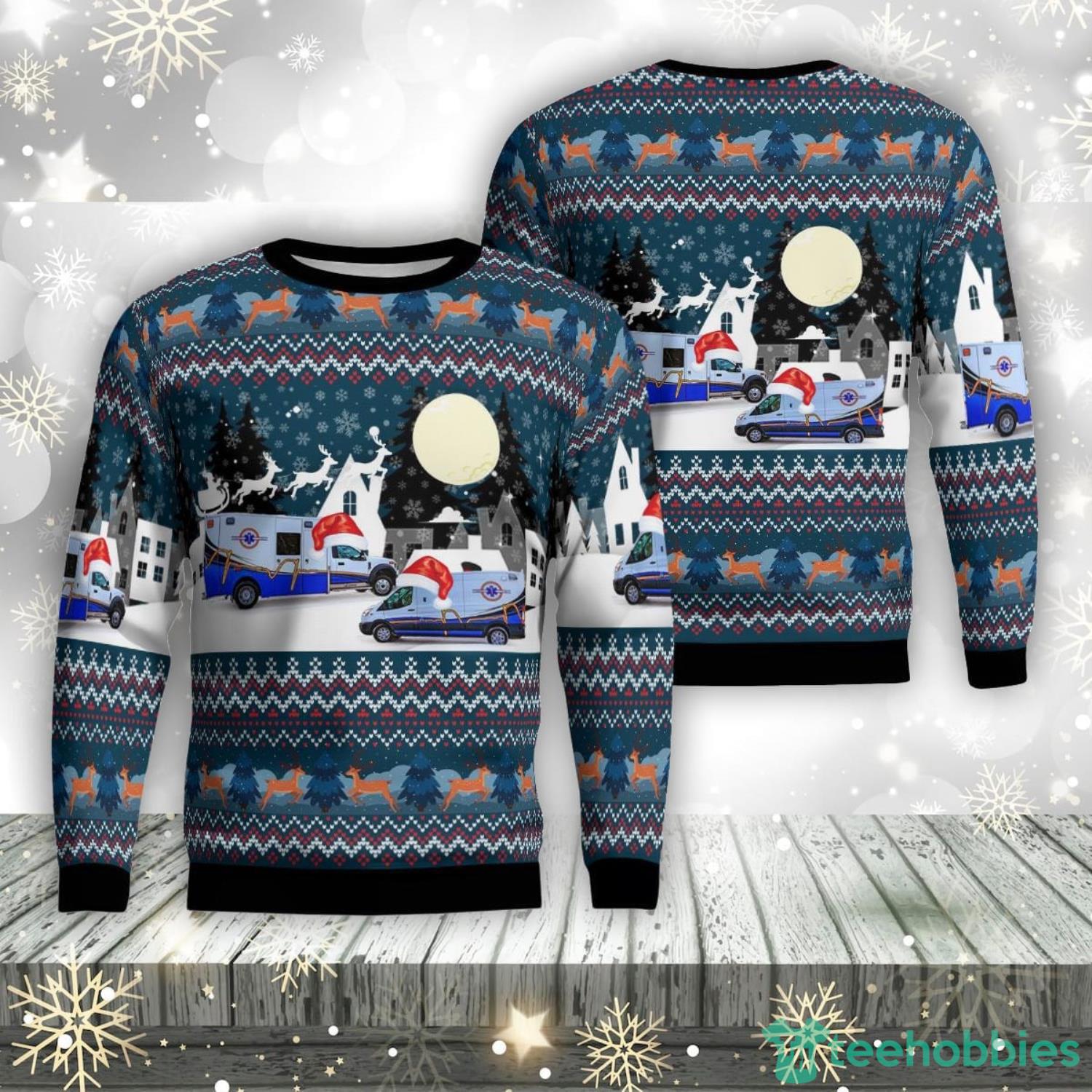 East Jordan, Michigan, Jordan Valley Ems Authority Aop Ugly Sweater Family Gift Product Photo 1
