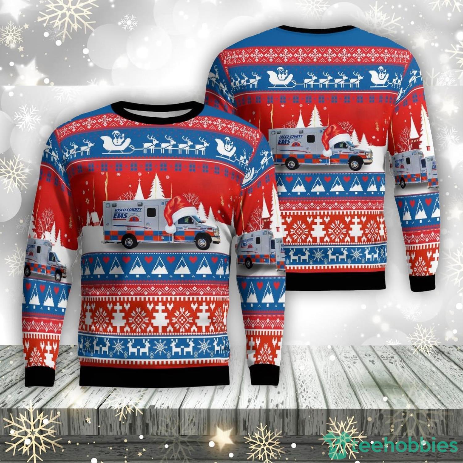 East Tawas, Michigan, Iosco County Ems Aop Ugly Sweater Family Gift Product Photo 1
