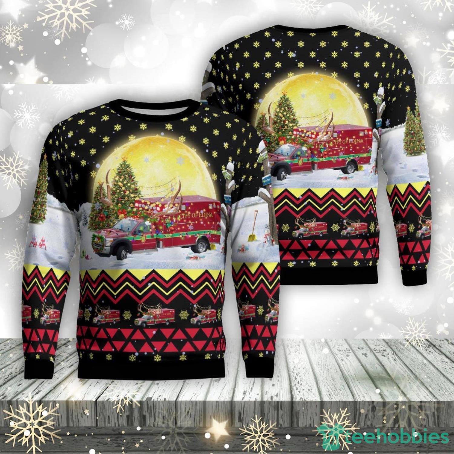 Edina, Mn Fire Paramedic Ambulance M92 Christmas Aop Ugly Sweater Family Gift Product Photo 1