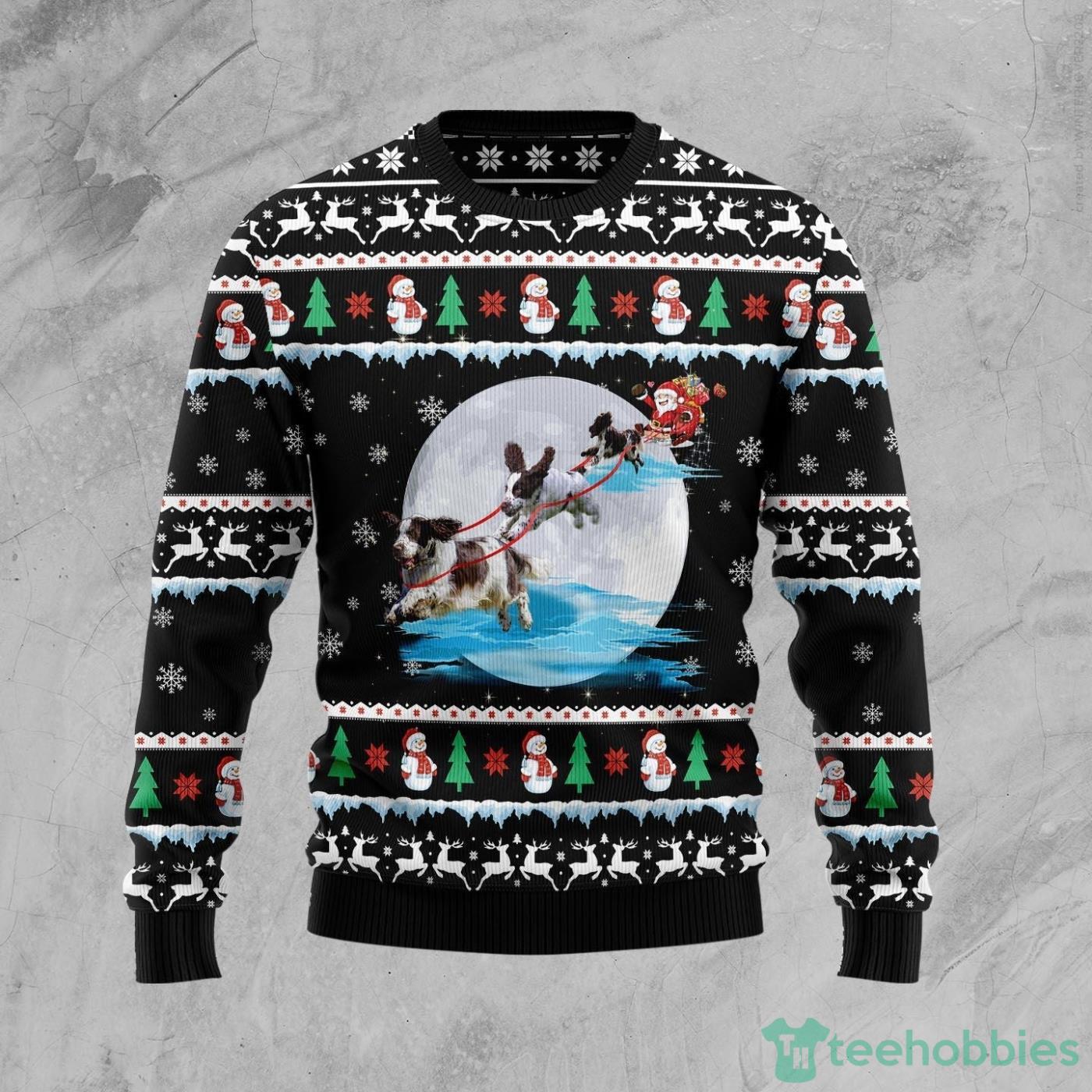 English Springer Spaniel Santa On Highway All Over printed Ugly Christmas Sweater Product Photo 1