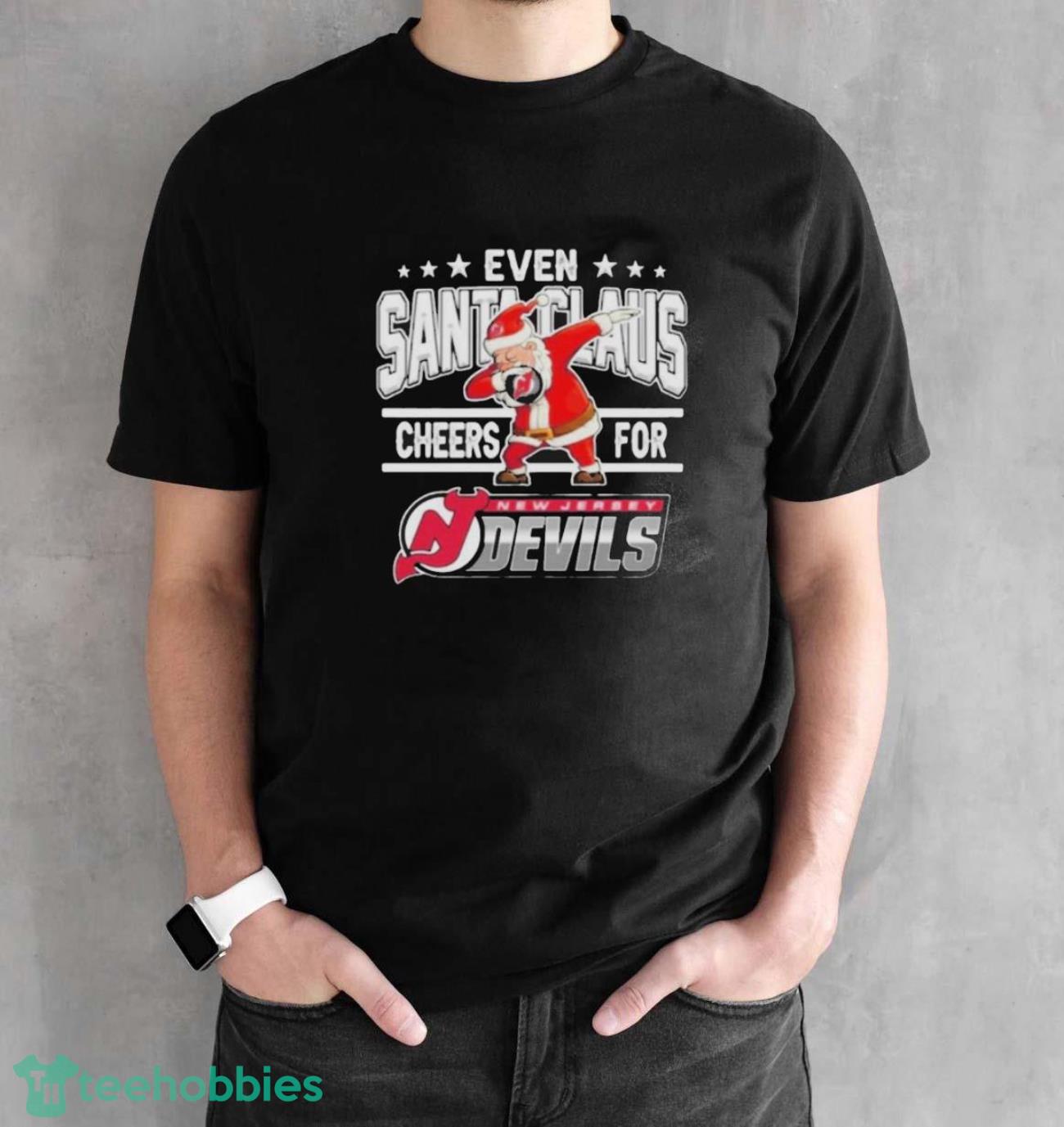 Even Santa Claus Cheers For New Jersey Devils Christmas Ugly Shirt - Black Unisex T-Shirt
