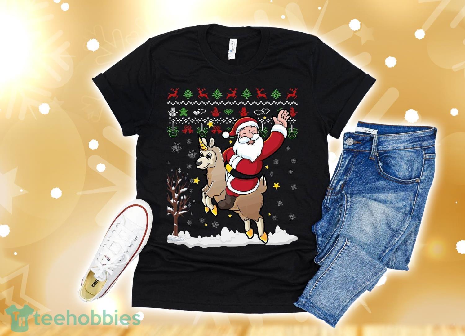 Fa La La Llama Christmas Shirt Santa Llamacorn Unicorn Girls T-Shirt Christmas Gift Product Photo 1