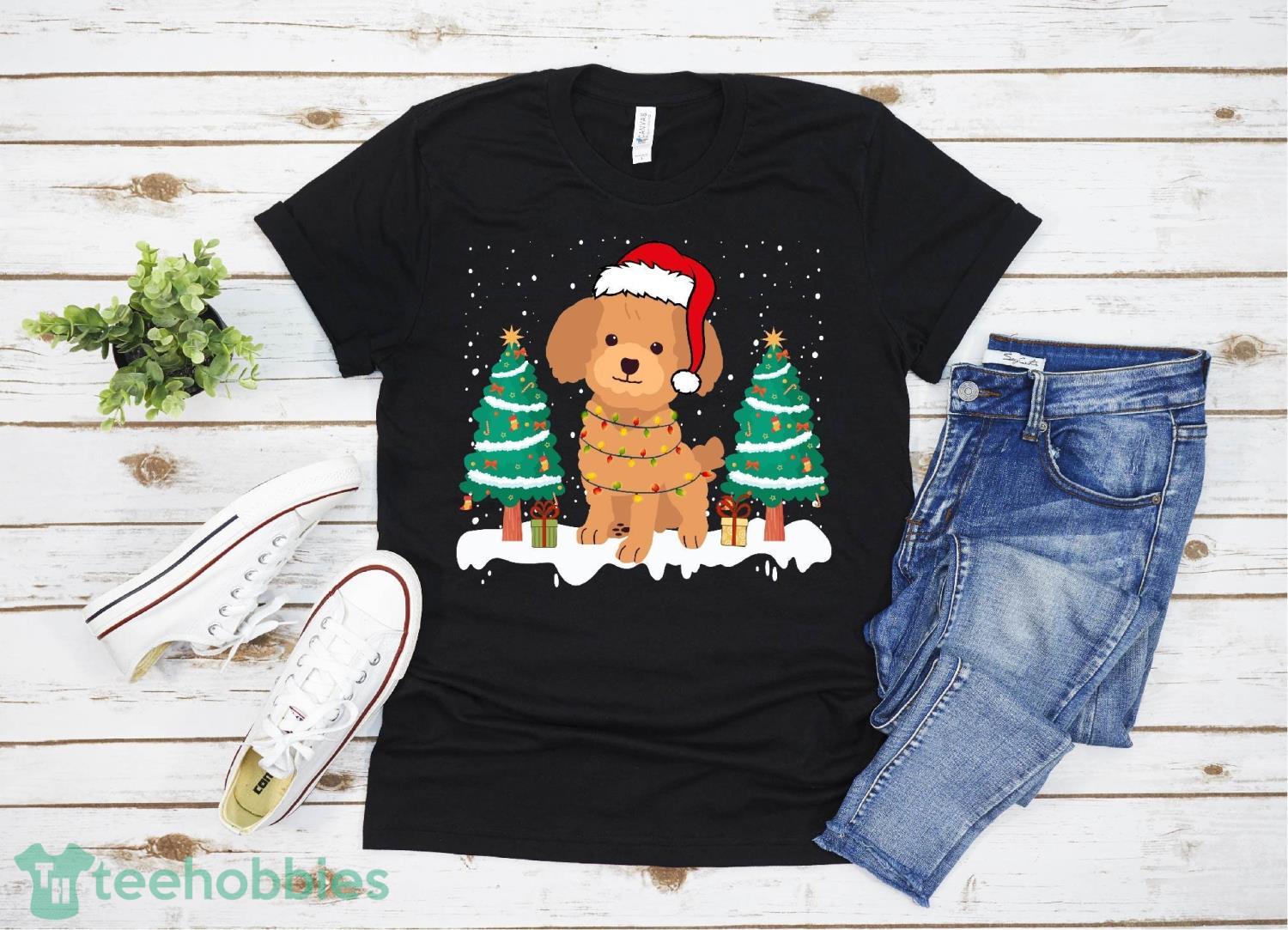 Family Matching Xmas Lighting Ugly Poodle Dog Christmas T-Shirt Product Photo 1