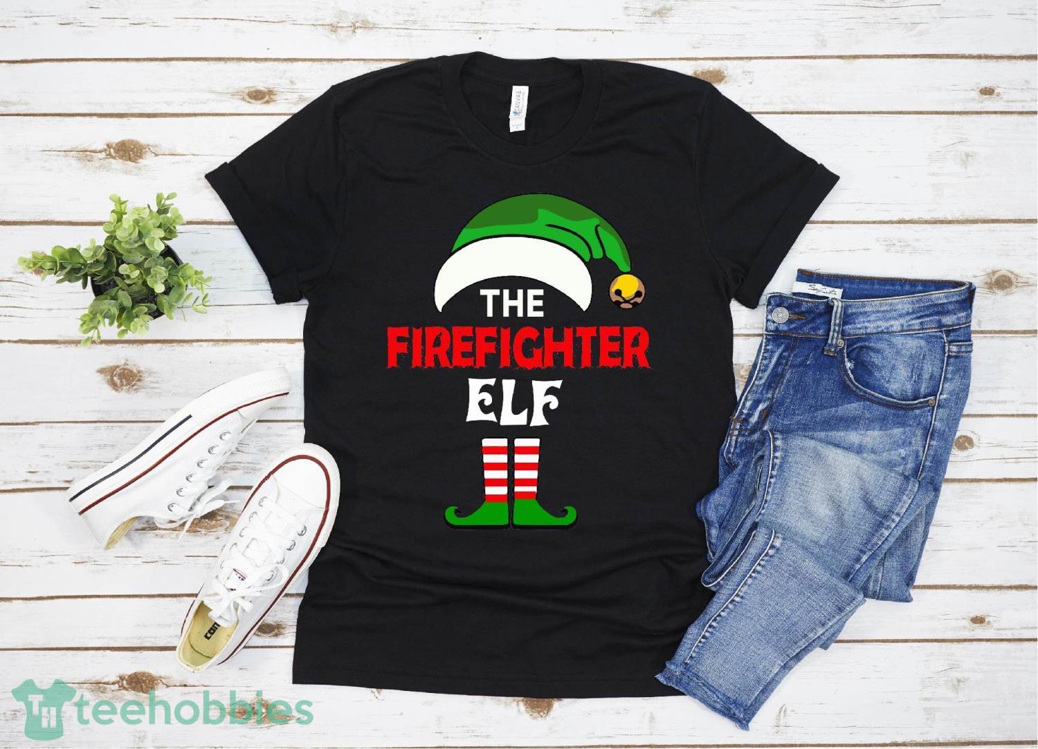Firefighter Elf Group Matching Family Christmas Gift Fireman T-Shirt Product Photo 1