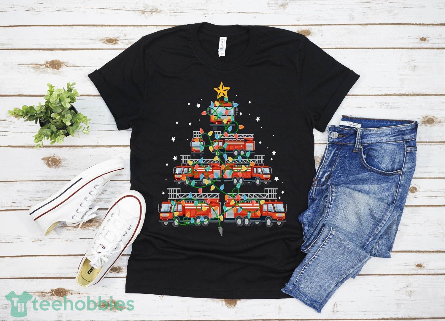 FireFighter Fire Truck Christmas Tree Xmas T-Shirt Gifts Product Photo 1