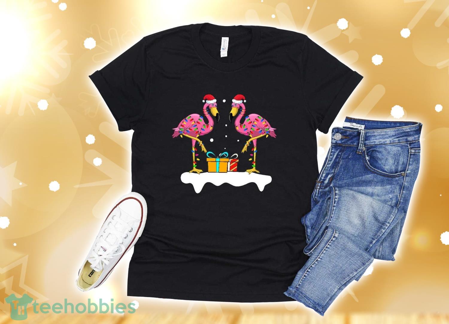 Flamingo Christmas Tree Santa Hat Xmas Light Merry Christmas T-Shirt Christmas Gift Product Photo 1