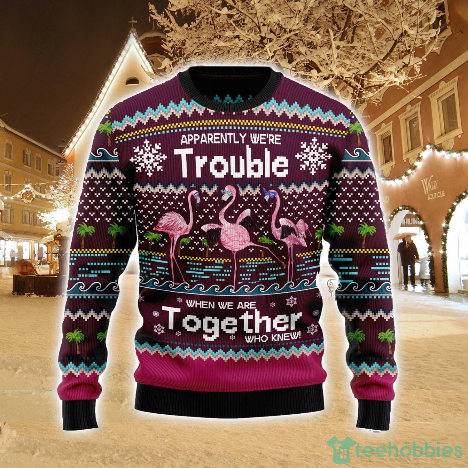 Flamingo Trouble Ugly Christmas Sweater Hoilday Gift For Men And Women Product Photo 1
