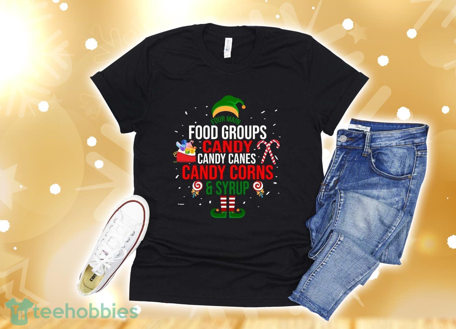 Four Main Food Groups Elf Buddy Christmas Pajama T-Shirt Christmas Gift Product Photo 1