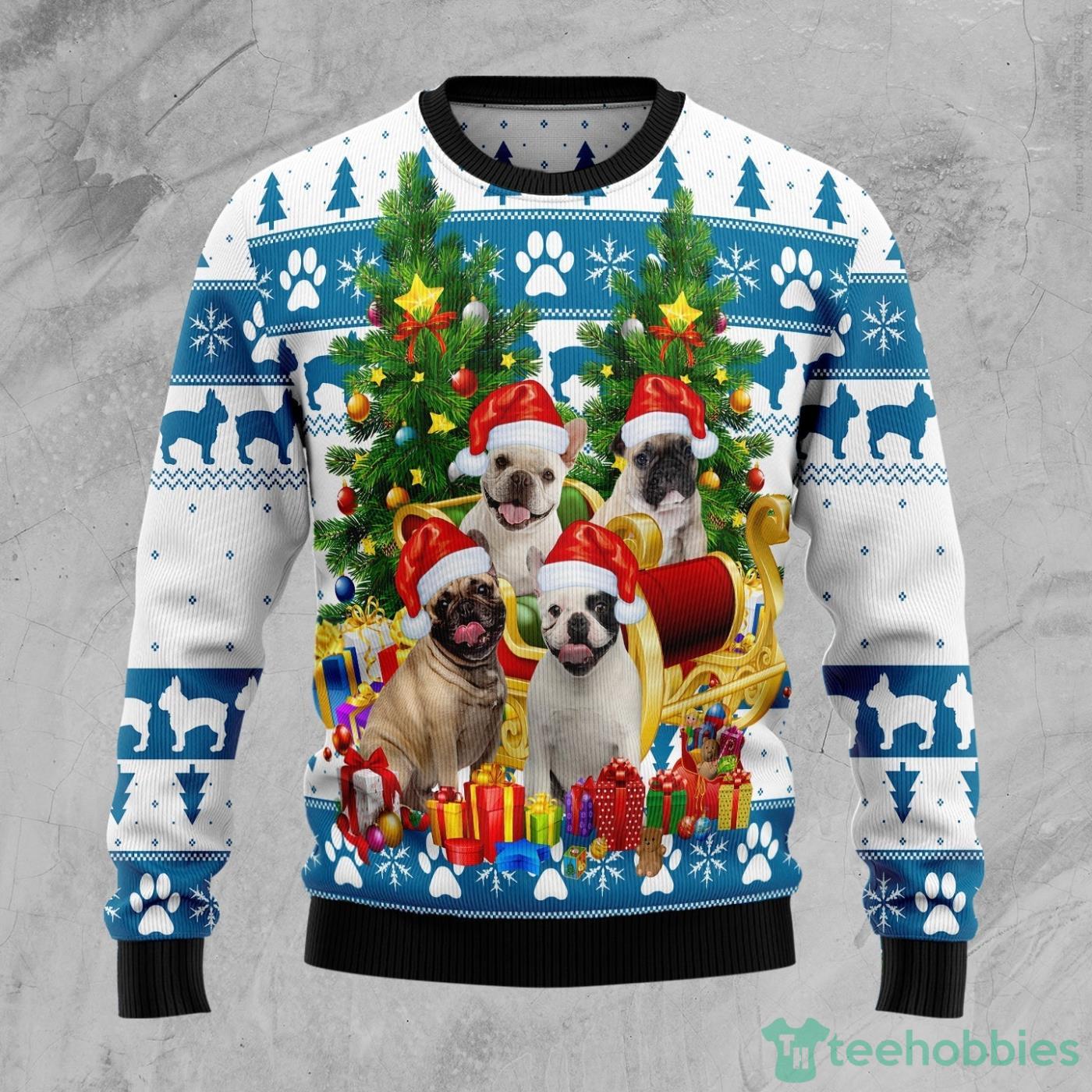 French Bulldog Greeting All Over printed Ugly Christmas Sweater Product Photo 1