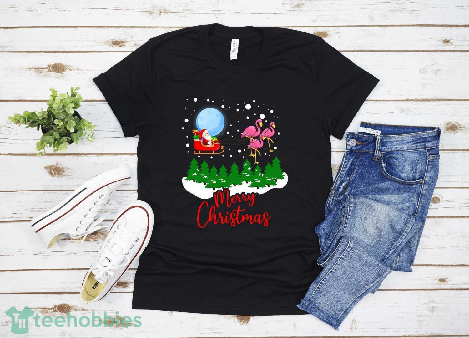 Funny Flamingo Santa Merry Christmas Gift Xmas T-Shirt Product Photo 1