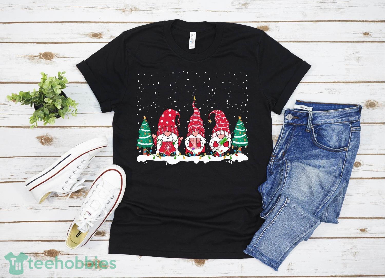 Funny Nurse Gnomes Santa Christmas Light Nursing Lover Gifts T-Shirt Product Photo 1