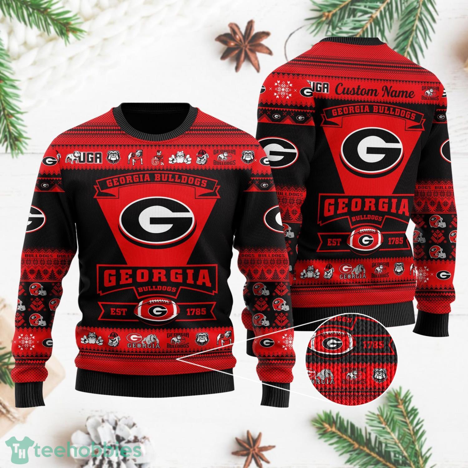 Georgia Bulldogs Ugly Christmas Sweater All Over Printed Custom Name Christmas Gift For Fans Product Photo 1