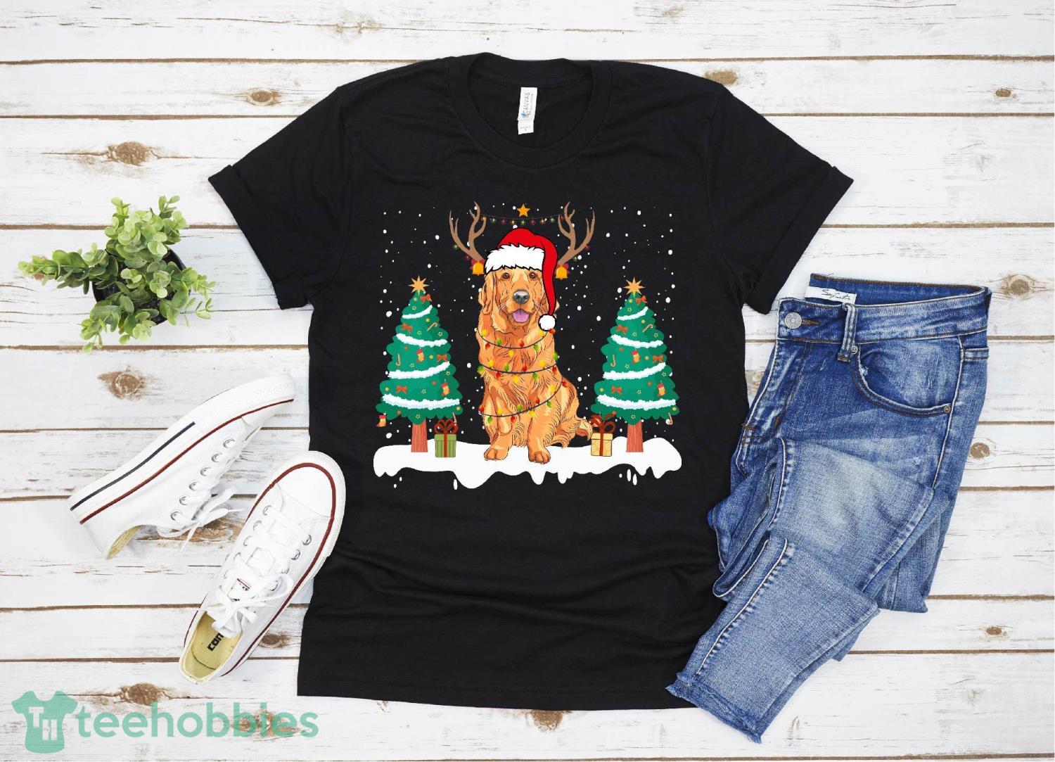 Golden Retriever Christmas Santa Reindeer Lights Pajama T-Shirt Product Photo 1