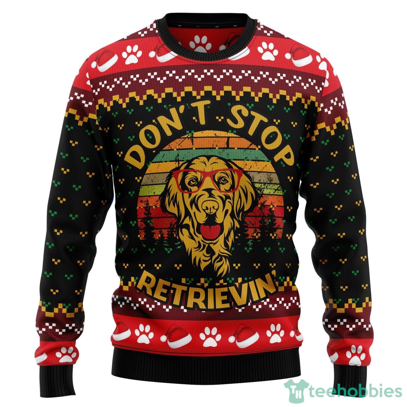 Golden Retriever Don‘t Stop All Over printed Ugly Christmas Sweater Product Photo 1