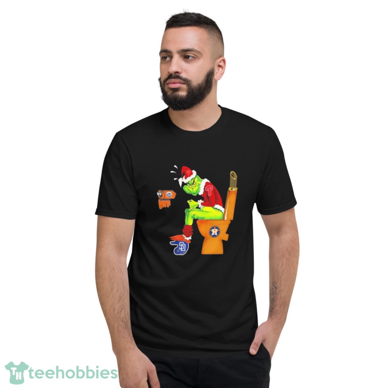 Grinch Philadelphia Phillies Shitting On Toilet Houston Astros And Other Teams 2023 Shirt - Short Sleeve T-Shirt