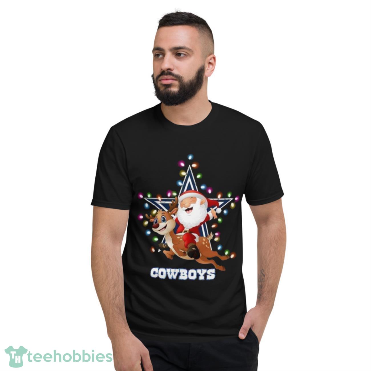 High Quality Nfl Dallas Cowboys Christmas Santa Riding Reindeer T Shirt - Short Sleeve T-Shirt