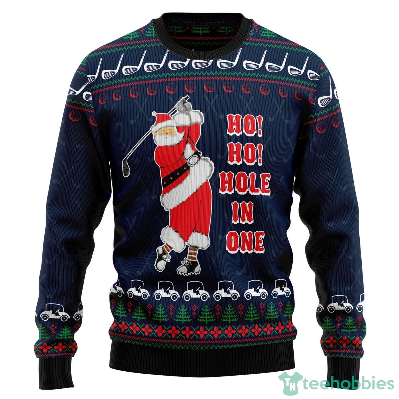Ho Ho Hole In One All Over printed Ugly Christmas Sweater Product Photo 1 Ho Ho Hole In One All Over printed Ugly Christmas Sweater Product Photo 1