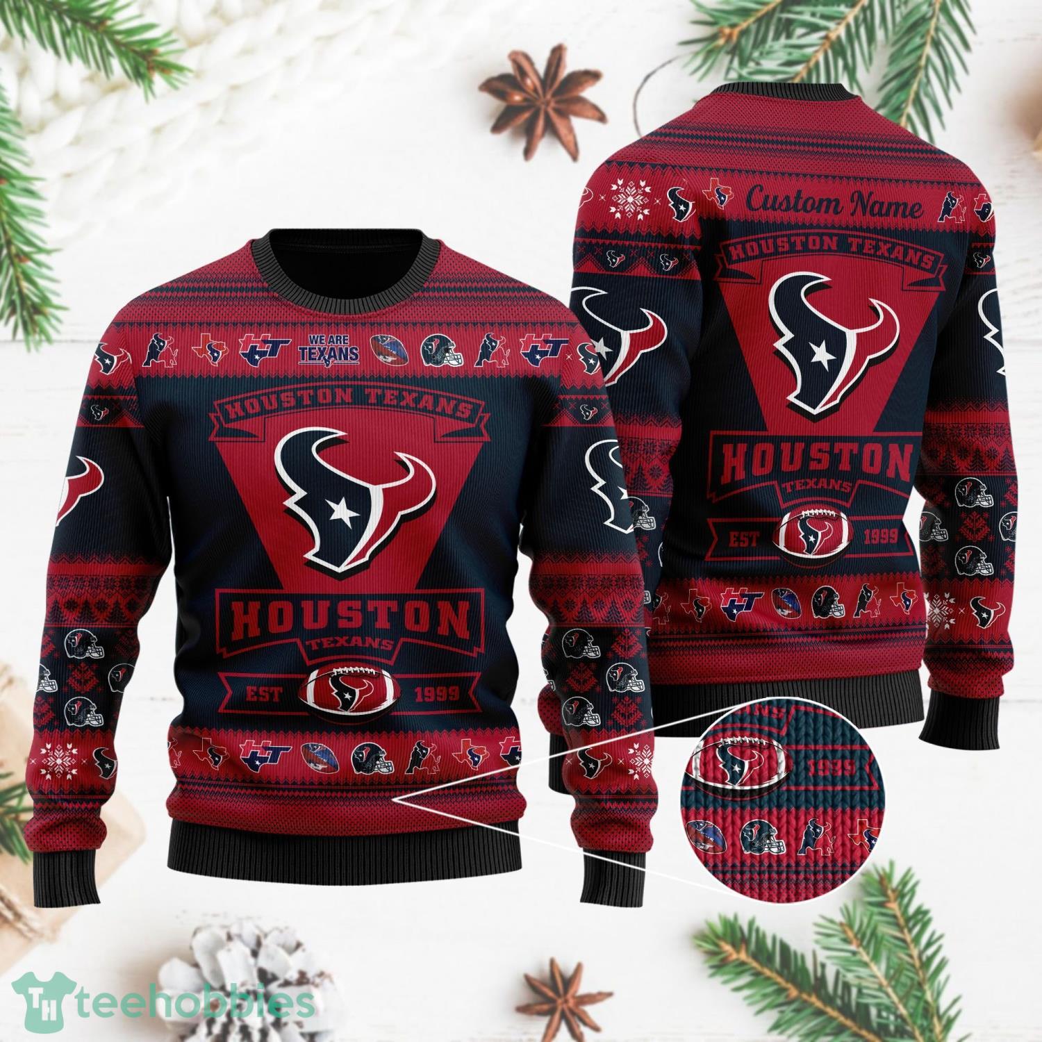 Houston Texans Ugly Christmas Sweater All Over Printed Custom Name Christmas Gift For Fans Product Photo 1