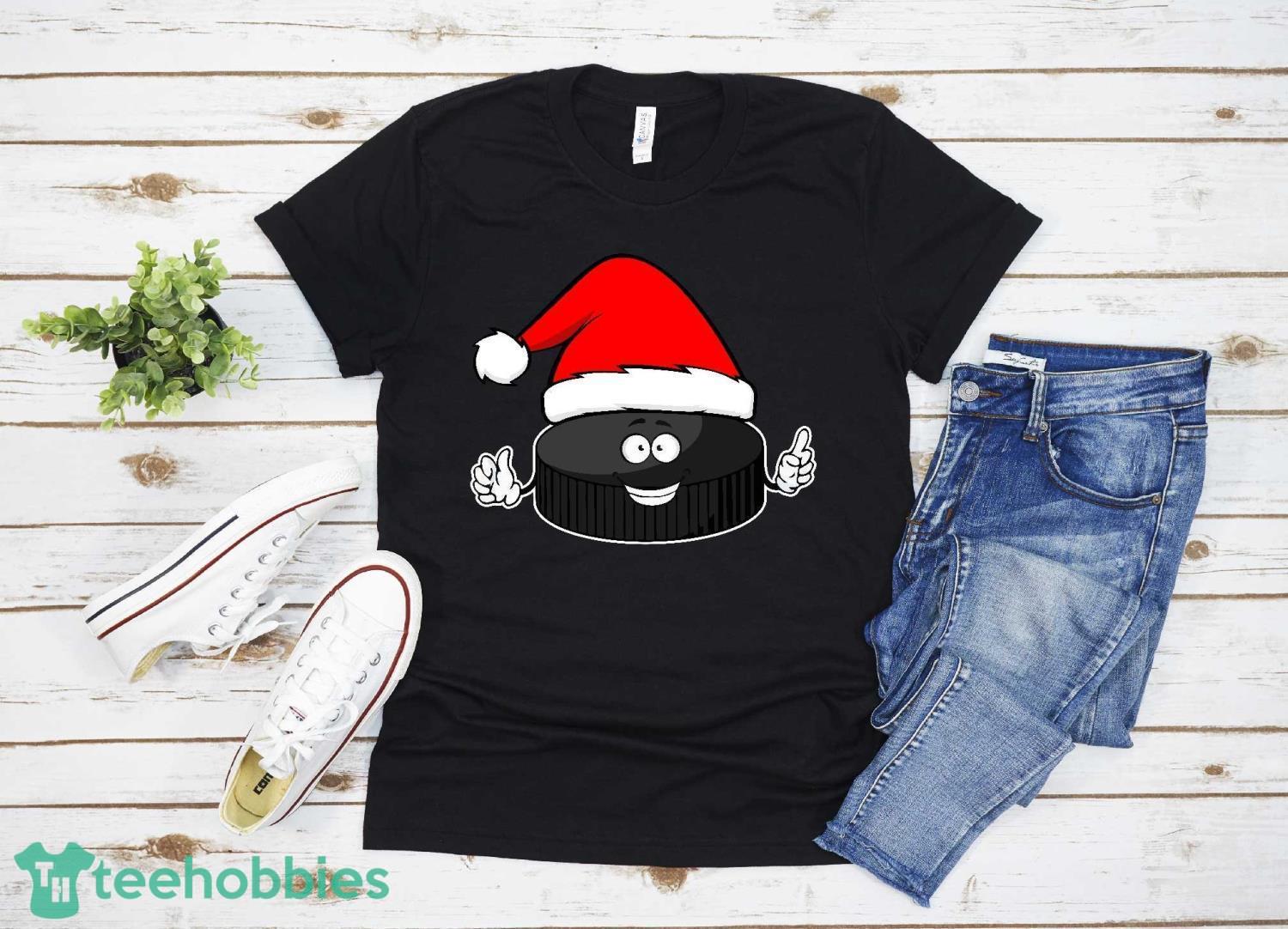 Ice Hockey Puck Player Christmas Santa t-shirt Christmas Gift Family Christmas Shirt Product Photo 1