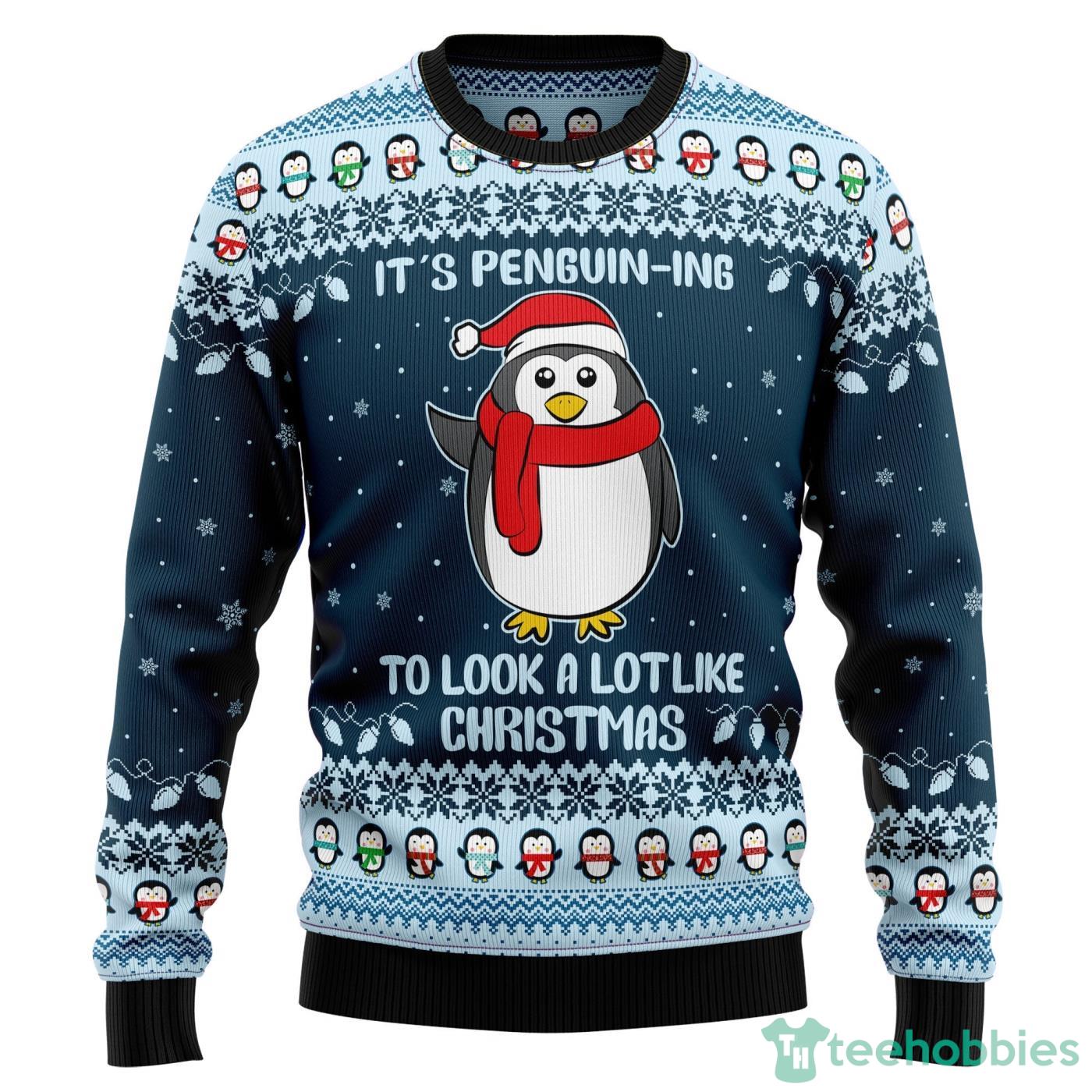 It's Penguin ing ChristmasAll Over printed Ugly Christmas Sweater image It's Penguin-ing ChristmasAll Over printed Ugly Christmas Sweater Product Photo 1