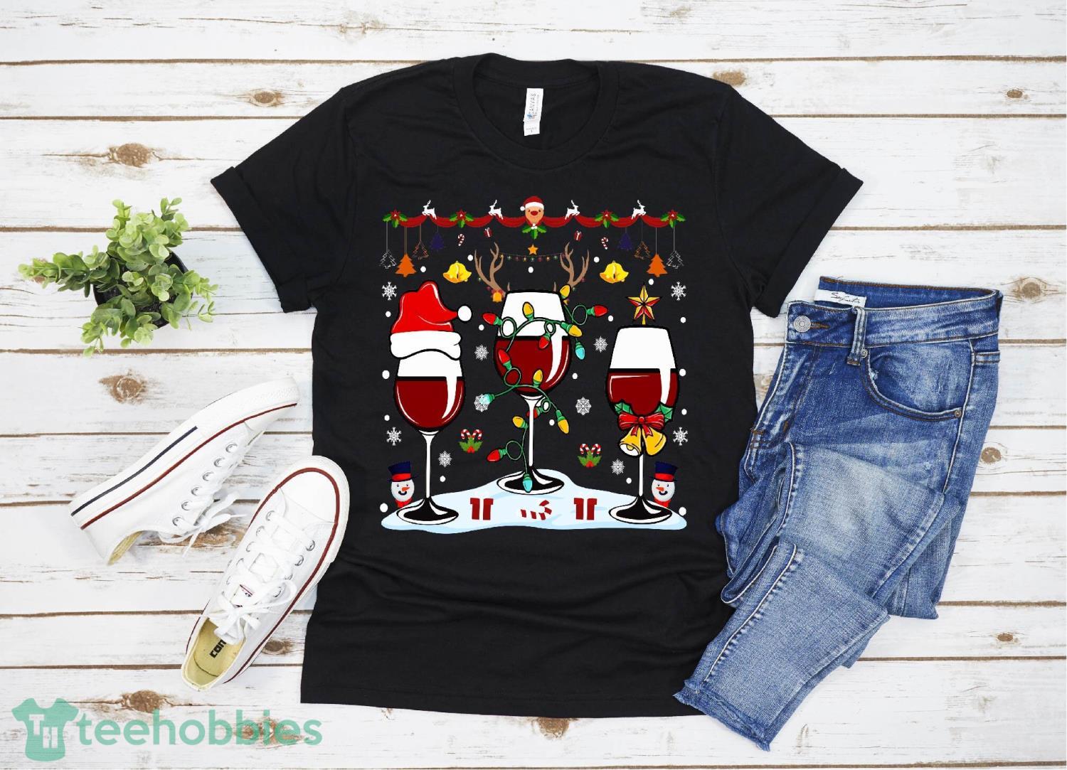 Just A Girl Who Loves Wine At Christmas, Wine Lover Shirt Christmas Gift Family Christmas Shirt Product Photo 1