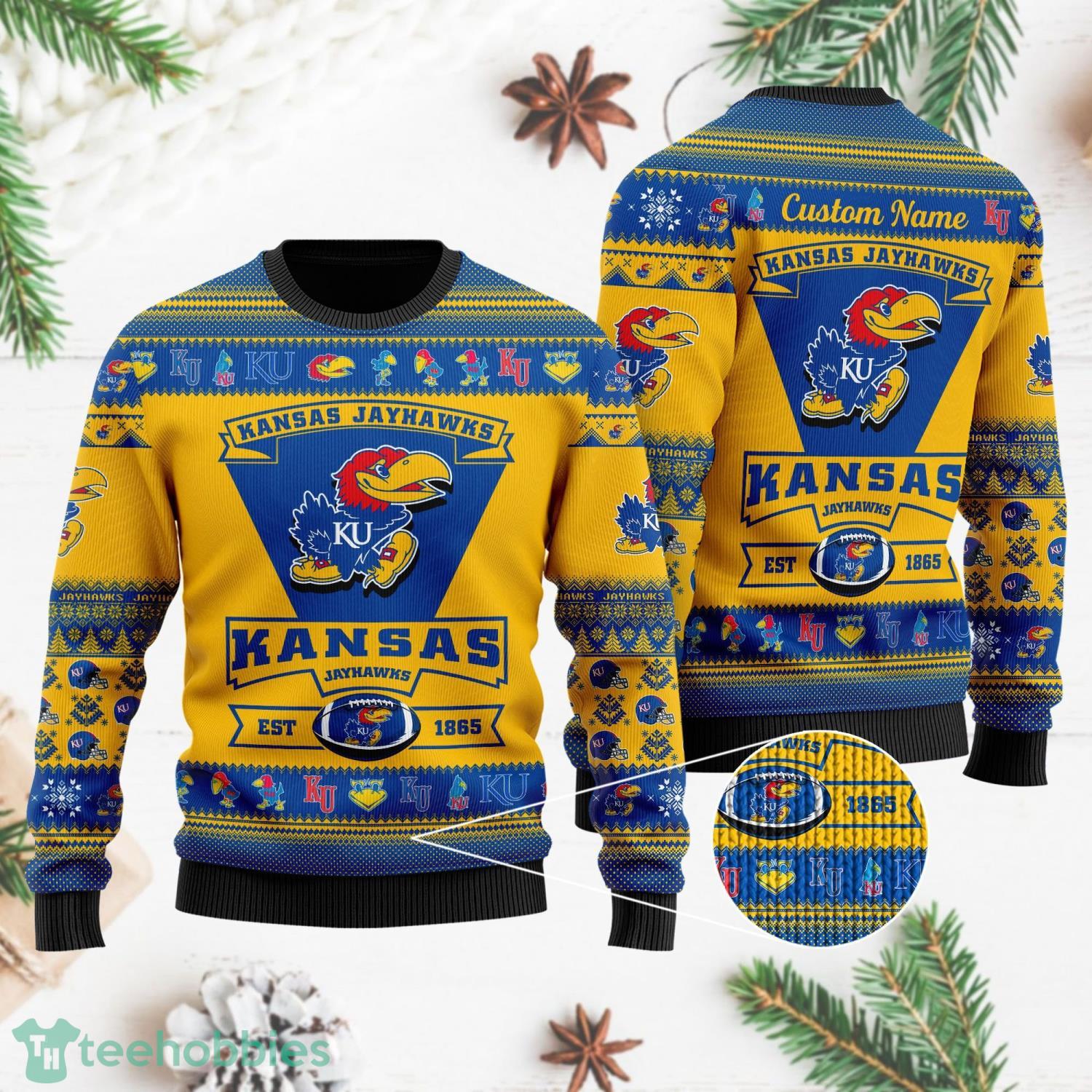Kansas Jayhawks Ugly Christmas Sweater All Over Printed Custom Name Christmas Gift For Fans Product Photo 1